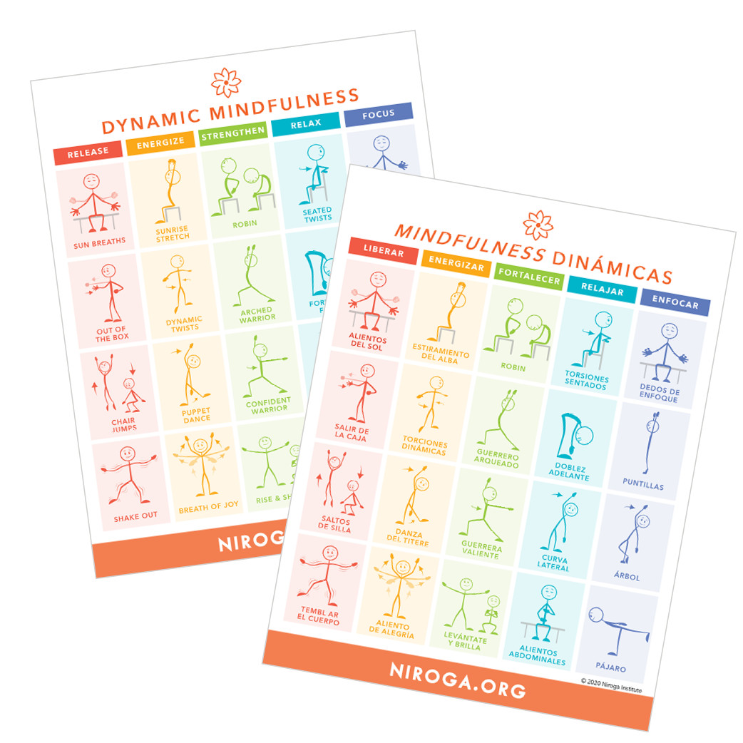 Dynamic Mindfulness Mini Poster for K-2 • Essentials for Emotion Regulation • English & Spanish • 8.5"x11"